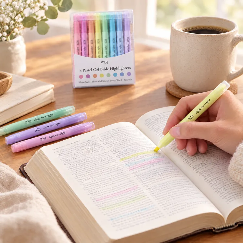 Highlighting a line in an open Bible with the lemon highlighter